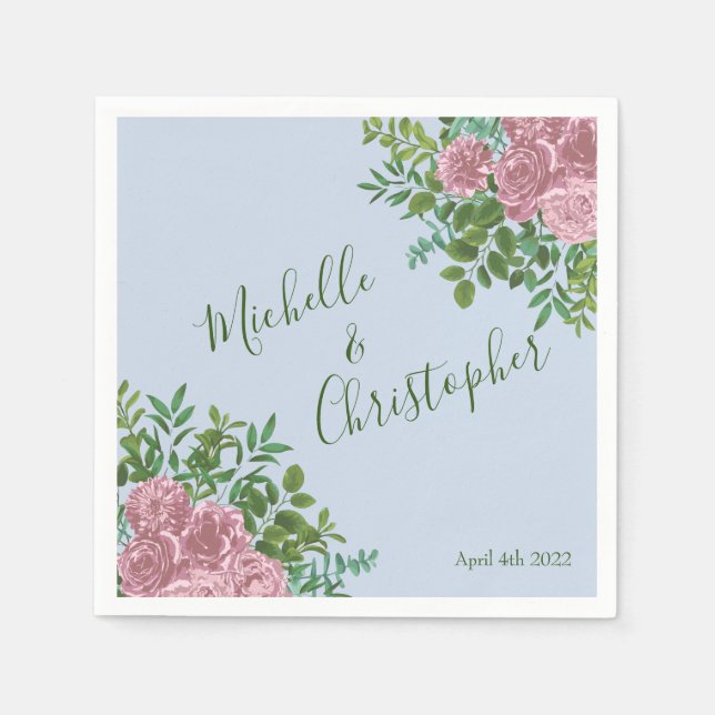 Pink Roses Garden Spring Wedding Napkin (Front)