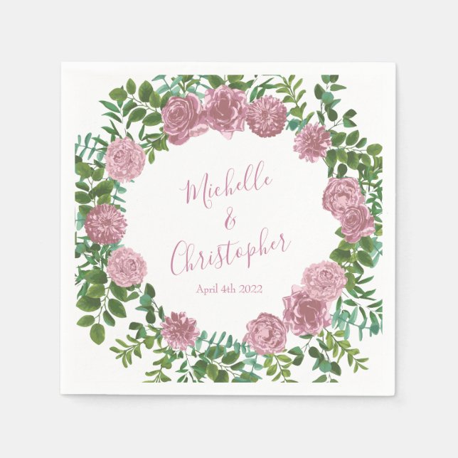 Pink Roses Garden Spring Wedding Napkin (Front)