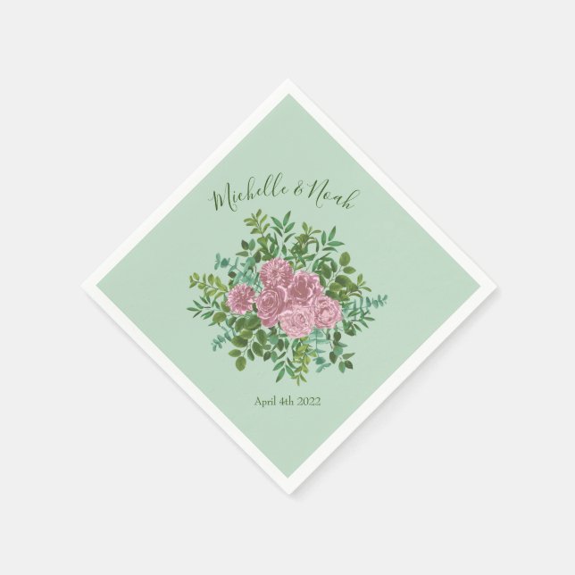Pink Roses Garden Spring Wedding Napkin (Corner)