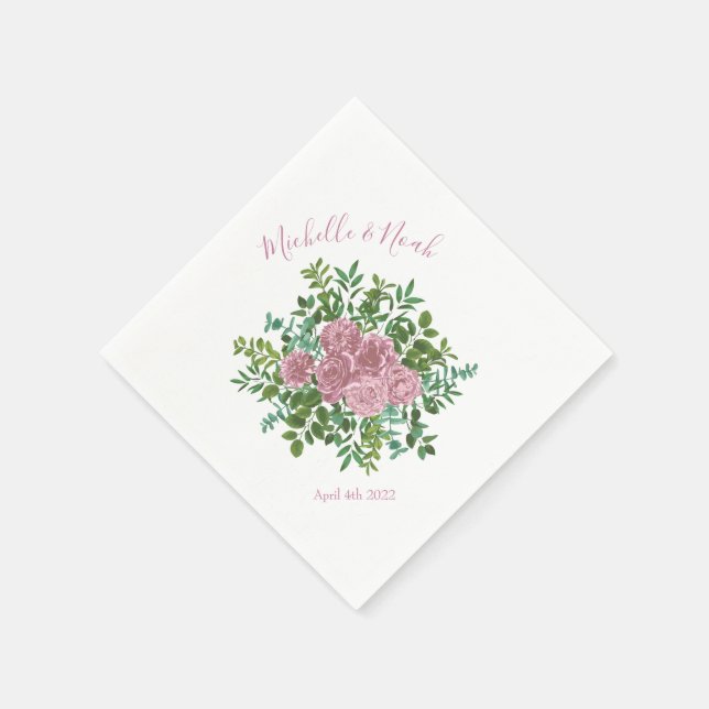 Pink Roses Garden Spring Wedding Napkin (Corner)