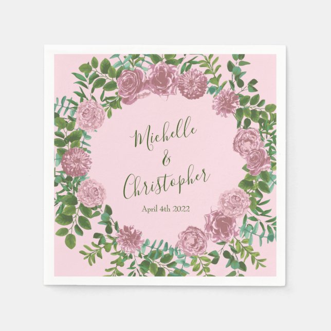 Pink Roses Garden Spring Wedding Napkin (Front)