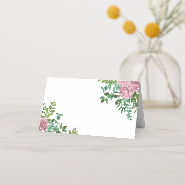 Pink Roses Garden Spring Wedding Place Card (Front)