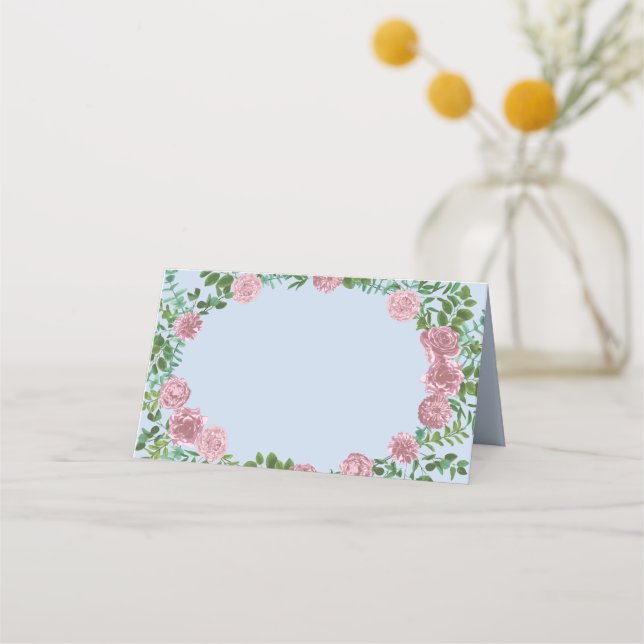 Pink Roses Garden Spring Wedding Place Card (Front)