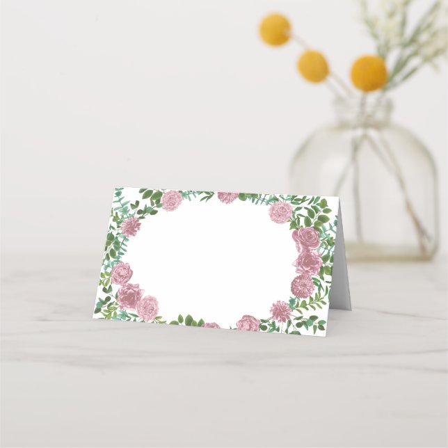 Pink Roses Garden Spring Wedding Place Card (Front)
