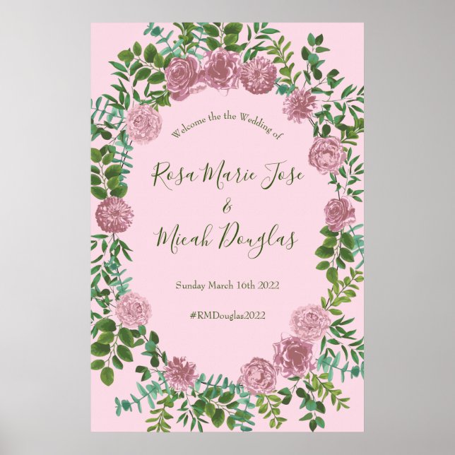 Pink Roses Garden Spring Wedding Poster (Front)