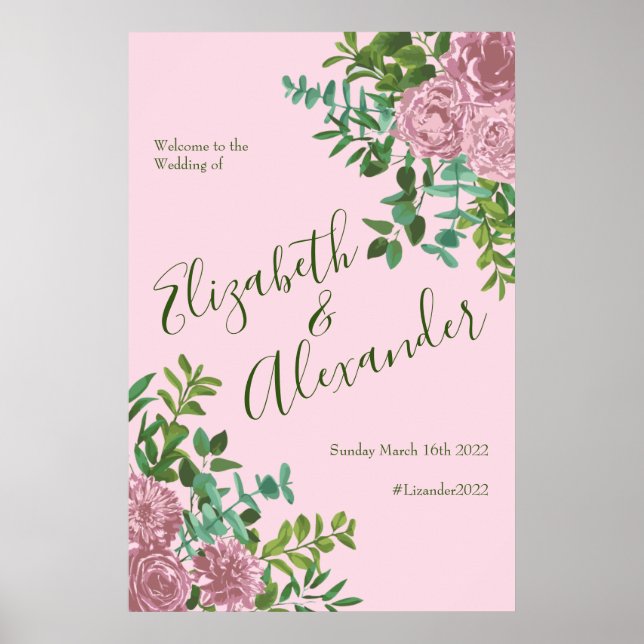 Pink Roses Garden Spring Wedding Poster (Front)