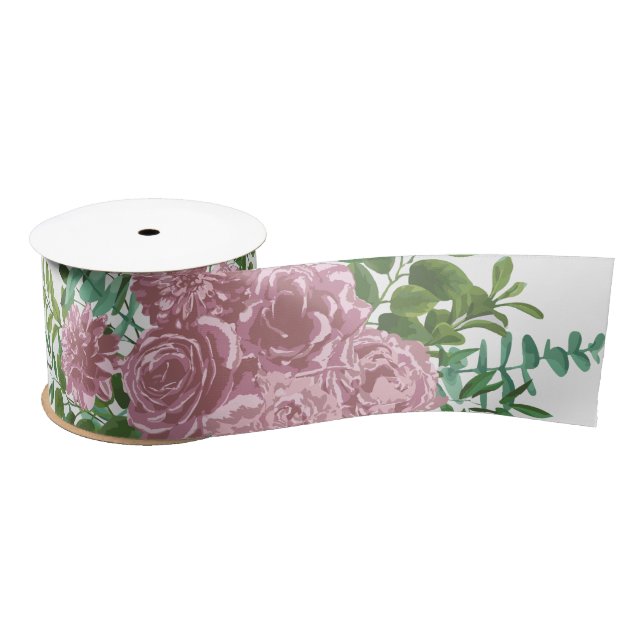 Pink Roses Garden Spring Wedding Satin Ribbon (Spool)