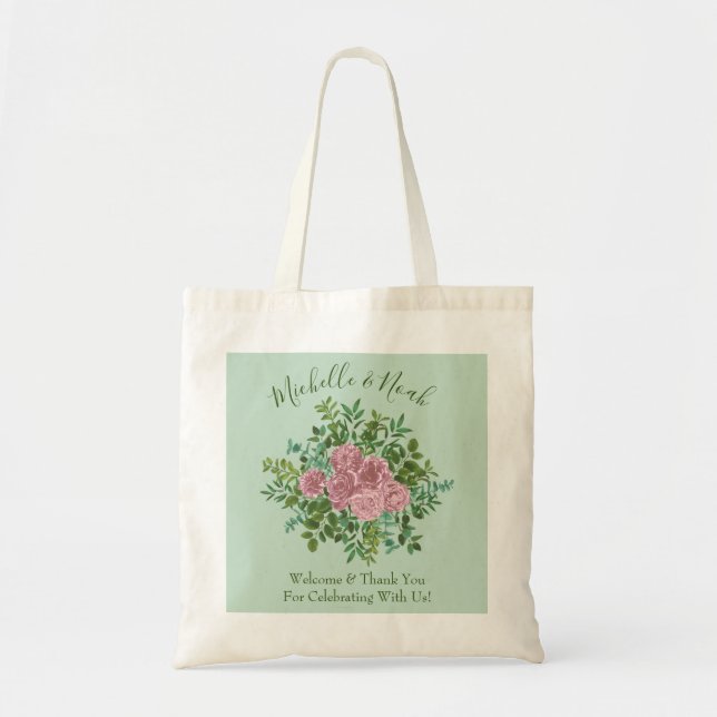 Pink Roses Garden Spring Wedding Tote Bag (Front)