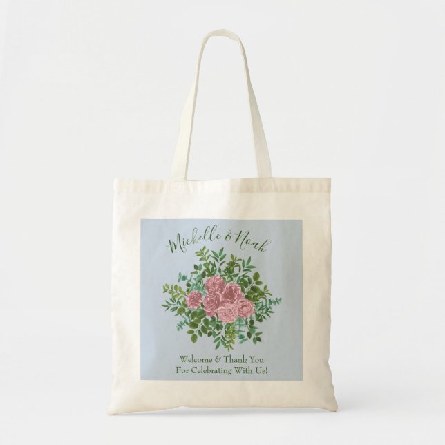 Pink Roses Garden Spring Wedding Tote Bag (Front)