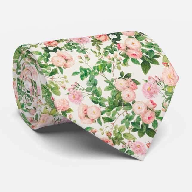 Pink Roses Garden Tie (Rolled)