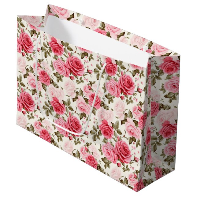 Pink Roses Gift Bag (Front Angled)