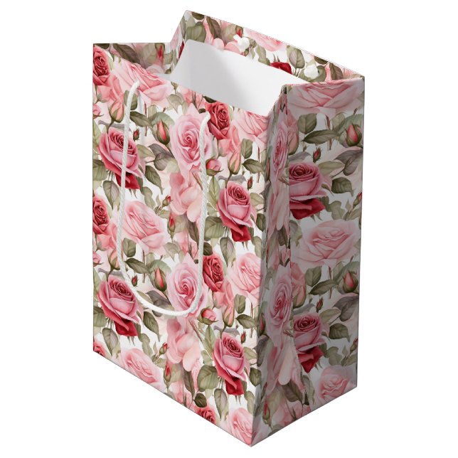 Pink Roses Gift Bag (Front Angled)