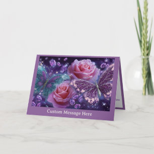 Pink Roses & Glitter Butterflies Personalised Glam Card