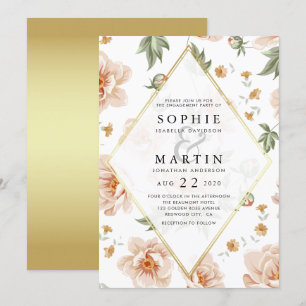 Pink Roses & Gold Elegant Floral Engagement Party Invitation
