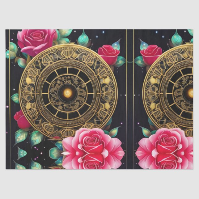 Pink Roses Gold Filigree Art Tissue Paper (Front)