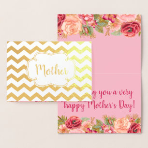 Pink Roses   Gold Foil Happy Mother's Day Foil Card
