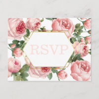 Pink Roses Gold Frame Wedding | Meal Choice RSVP