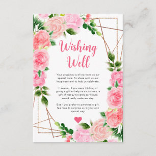 Pink Roses Gold Frame Wedding Wishing Well Enclosure Card