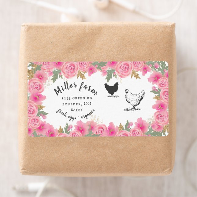 Pink Roses Gold Leaves Egg Carton Label (Insitu)