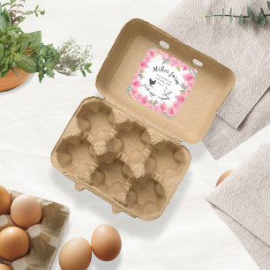 Pink Roses Gold Leaves Farmhouse Egg Carton Square Sticker