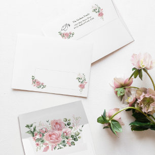 Pink Roses Graduate Cap Graduation Return Address Envelope