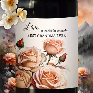 Pink Roses Grandmother Wine Label