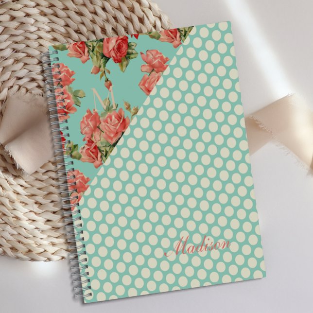 Pink Roses Green Dots Girly Trendy Monogram Planner (Creator Uploaded)
