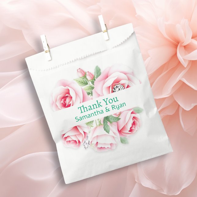 Pink Roses & Green Foliage Wedding Thank You Favour Bags (Creator Uploaded)