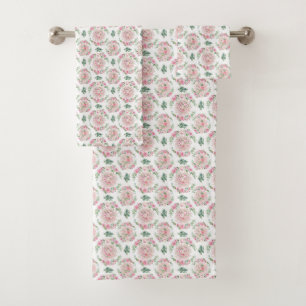 Pink Roses Green Greenery Eucalyptus Gift Bath Towel Set