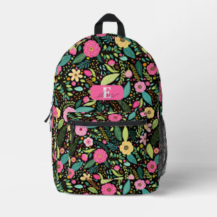 Pink Roses Green Leaves Botanical Personalised Printed Backpack