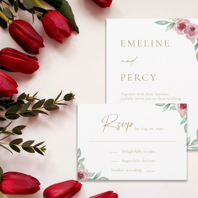 Pink roses greenery floral wedding RSVP Invitation (Creator Uploaded)