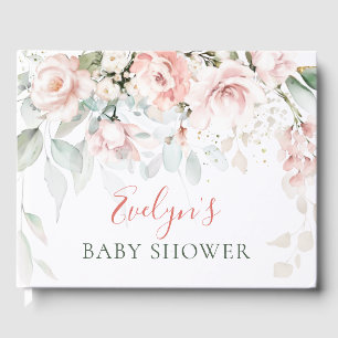 Pink Roses Greenery Foliage Baby Shower Guest Book