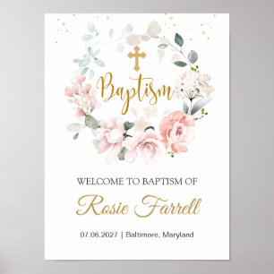 Pink Roses Greenery Foliage Baptism sign
