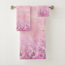 Pink Roses Grunge Damask - Bath Towel Set