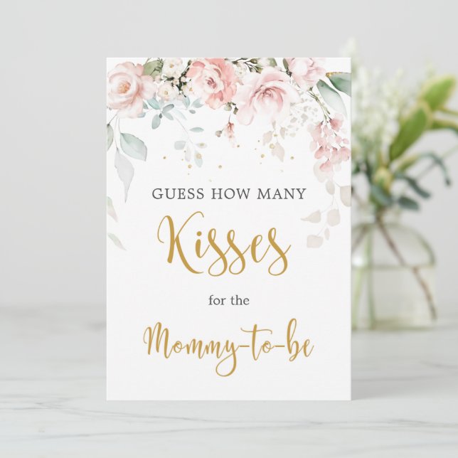Pink Roses Guess How Many Kisses Game Sign Invitation (Standing Front)