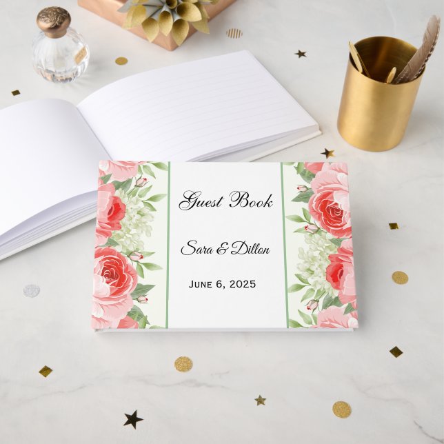 Pink Roses Guest Book (Front Open)