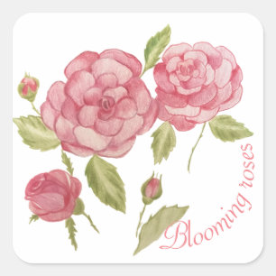 Pink roses hand drawing pencil T-Shirt Cushion Tri Square Sticker