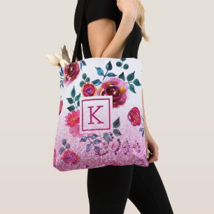 Pink roses hand-painted watercolors tote bag