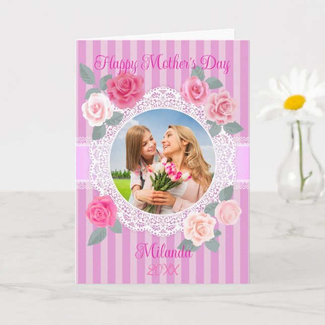 Pink Roses Happy Mother’s Day Card (Small Plant)