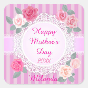 Pink Roses Happy Mother’s Day Square Sticker