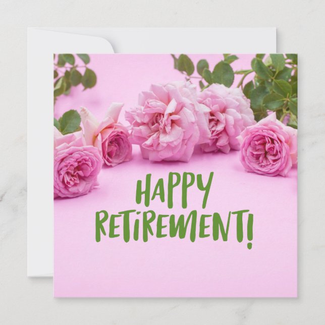 Pink roses Happy Retirement on Pink background Card (Front)