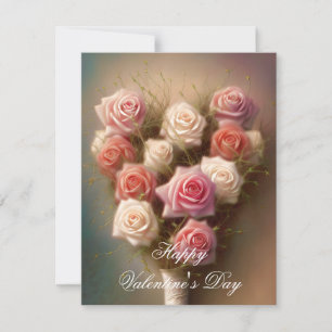 Pink roses heart bouquet valentine  holiday card