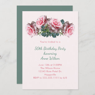 Pink Roses Her Birthday Party Invitation