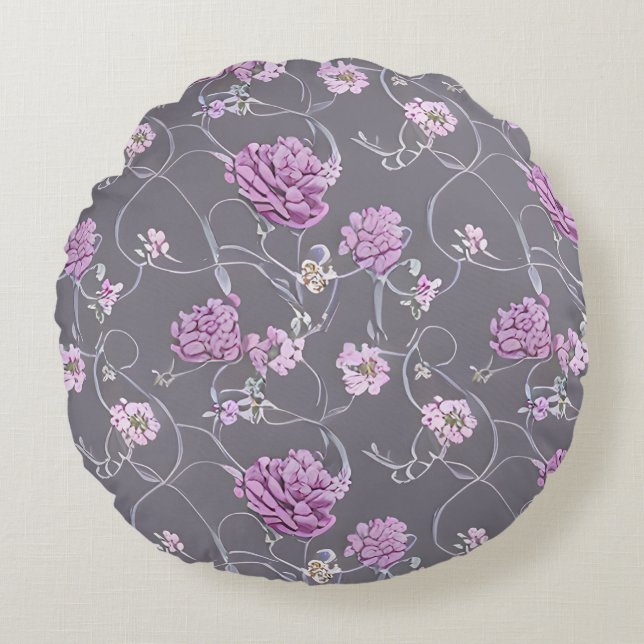 Pink Roses Illustration Round Cushion (Front)