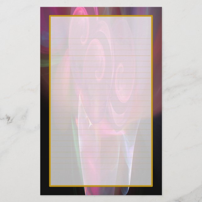 Pink Roses in a Vase Fine Lined Stationery (Front)