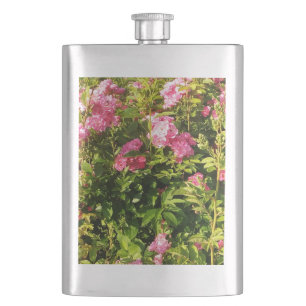 Pink Roses in bloom  Hip Flask