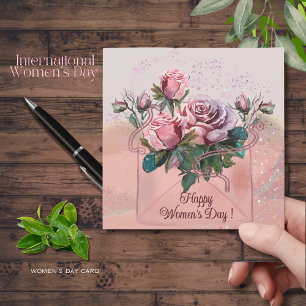 Pink Roses in envelope    Happy Women's Day Holiday Card