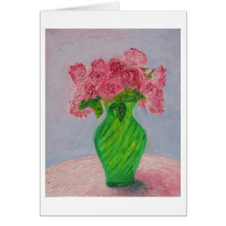 Pink Roses in Green Vase