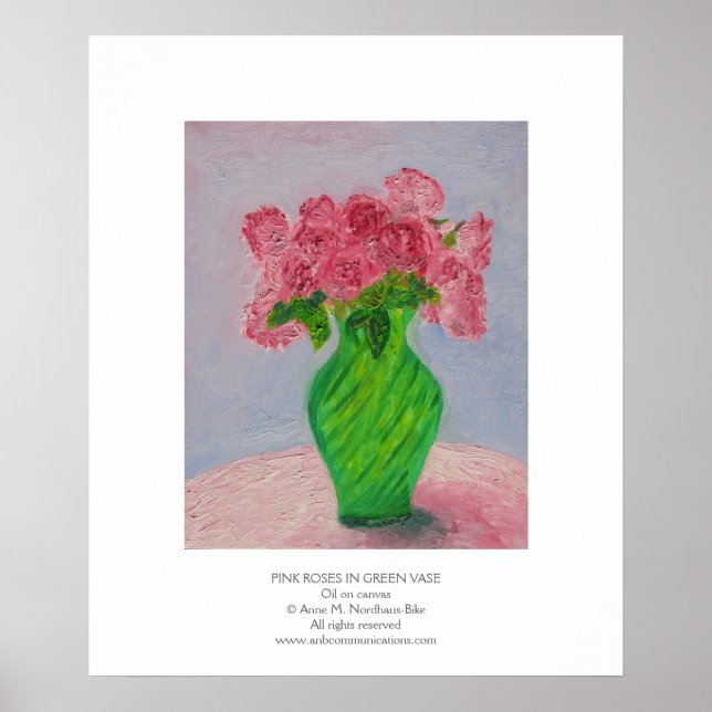 Pink Roses in Green Vase Poster (Front)