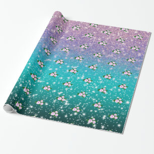 Pink Roses in Sparkling Ombre shower Wrapping Paper